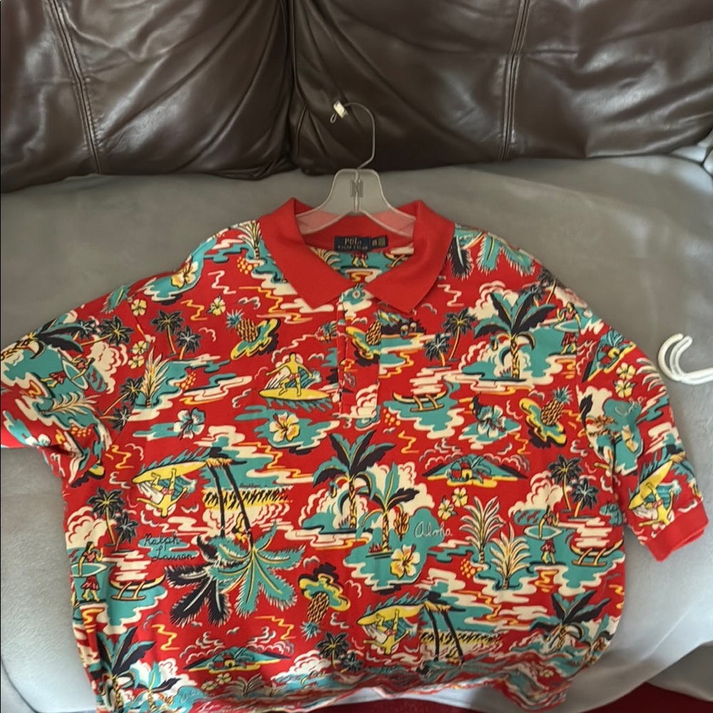 Hilo Hattie Red and Green Polo Shirt Vibrant Tropical Design